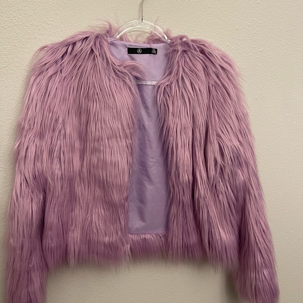 lavender fake fur jacket. size 2.